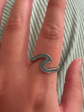 Pura Vida Silver Wave Ring with Aqua Blue Stones